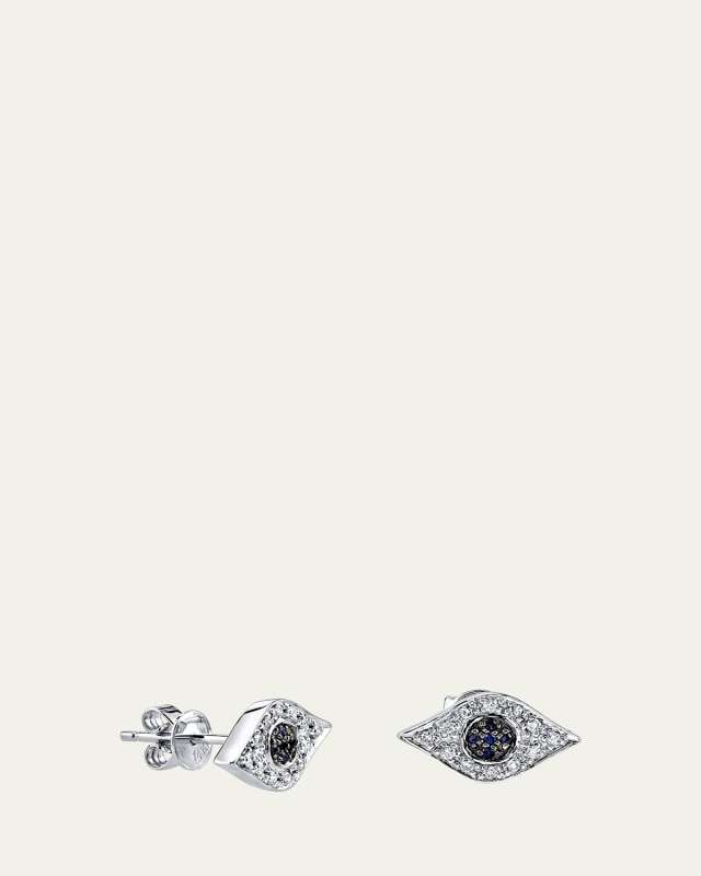 14K White Gold Diamond and Sapphire Evil Eye Stud Earrings